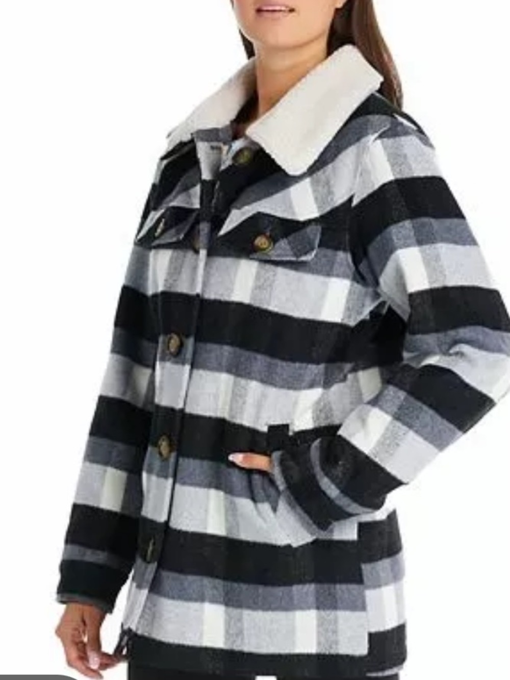 NWT UGG KOOLABURRA  Black & White Plaid Sherpa-Collar Jacket size medium